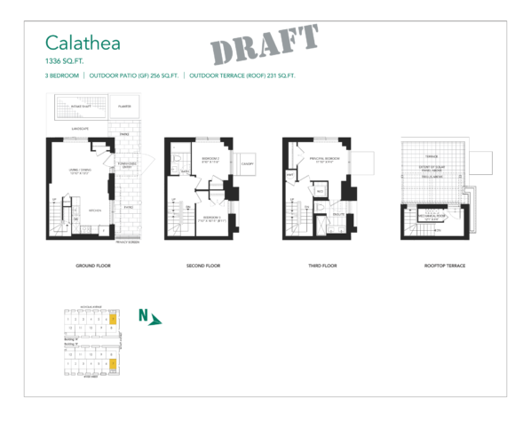 Field House EcoUrban Towns - Sneak Peek Package - Regent Park Life Team - Floorplan - 3 Bedroom - Calathea - 1336sqft