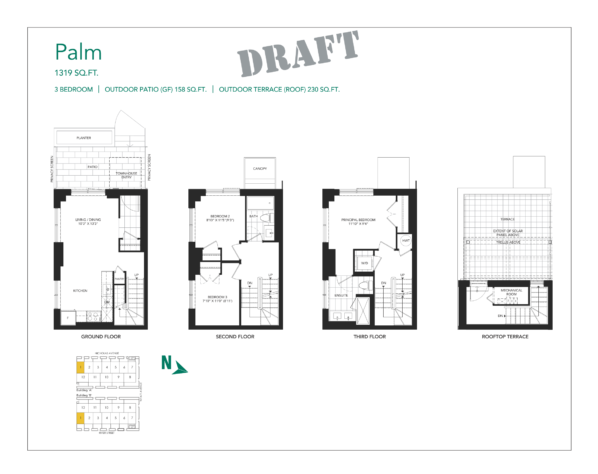 Field House EcoUrban Towns - Sneak Peek Package - Regent Park Life Team - Floorplan - 3 Bedroom - Palm - 1319sqft